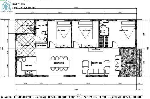 Mẫu Nhà Cấp 4 7X15M 3 Phòng Ngủ Ở Nông Thôn Đẹp Xuất Sắc Kknc4030