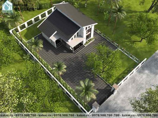 Phối cảnh 3D tổng quan sân vườn rộng rãi của ngôi nhà KKNC4099