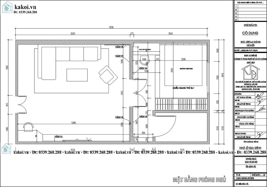 Mặt bằng công năng của mẫu thiết kế nội thất phòng ngủ 40m2 đẹp KKNT020